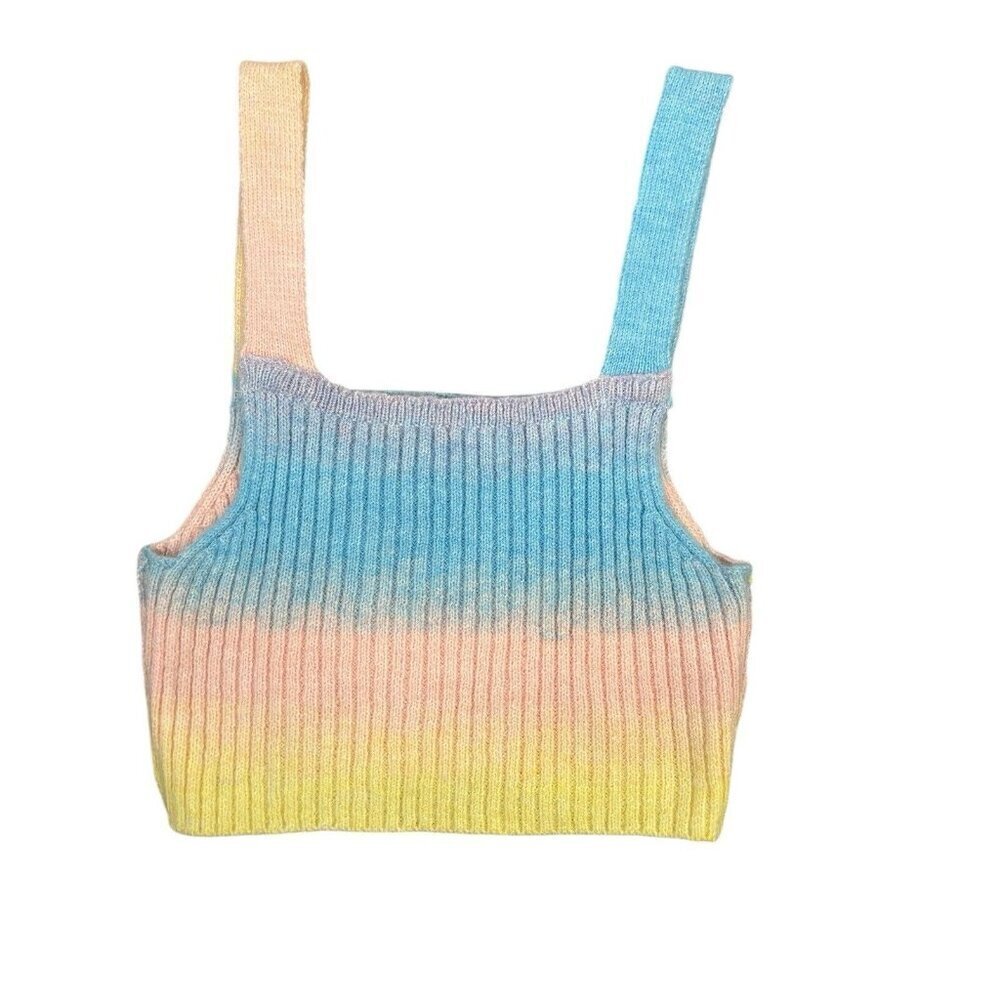 Out from Under Knit Cropped Tank Top Crop Women's Large Pastel Ribbed Festival